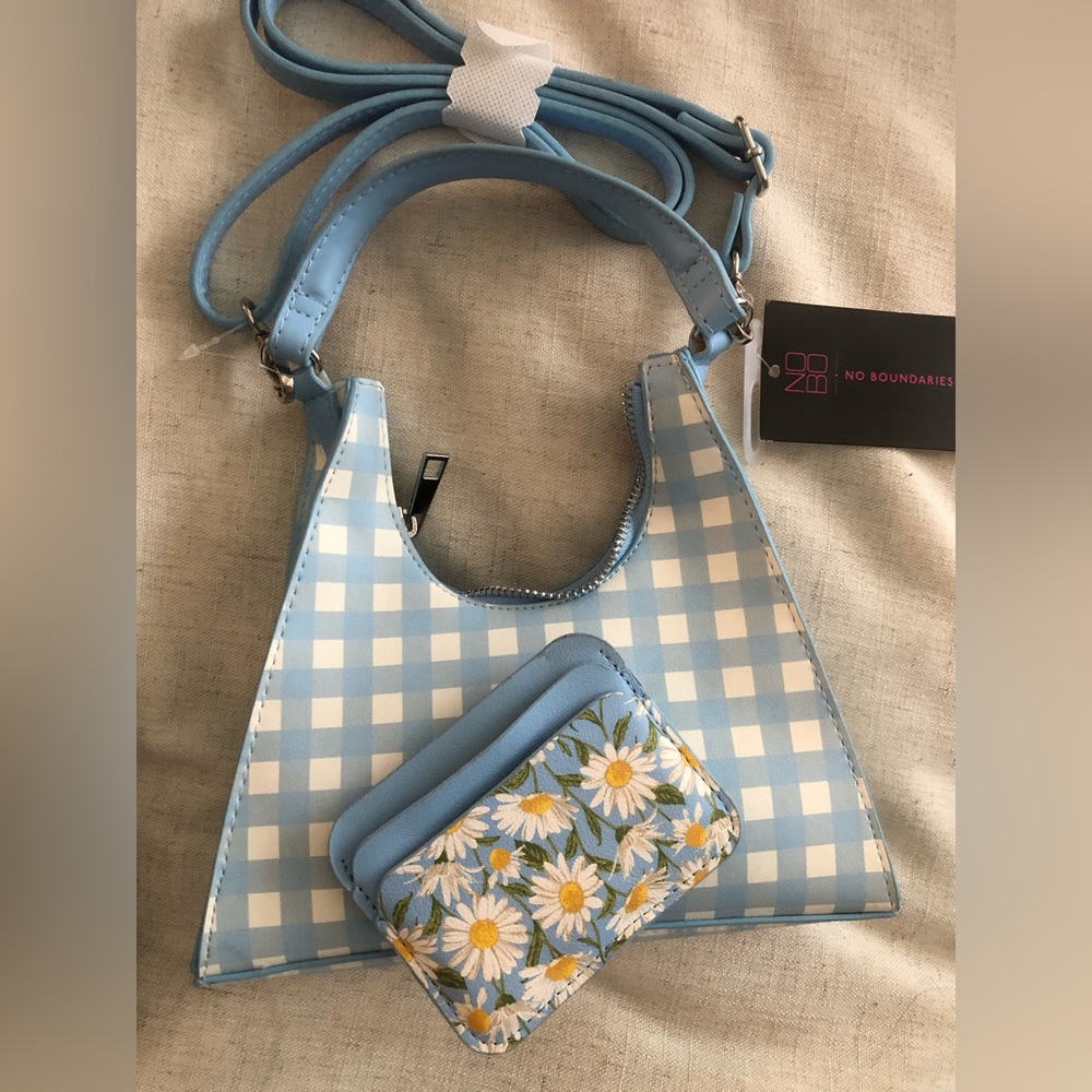 Blue Crossbody Purse w/ Flower Print Cardholder